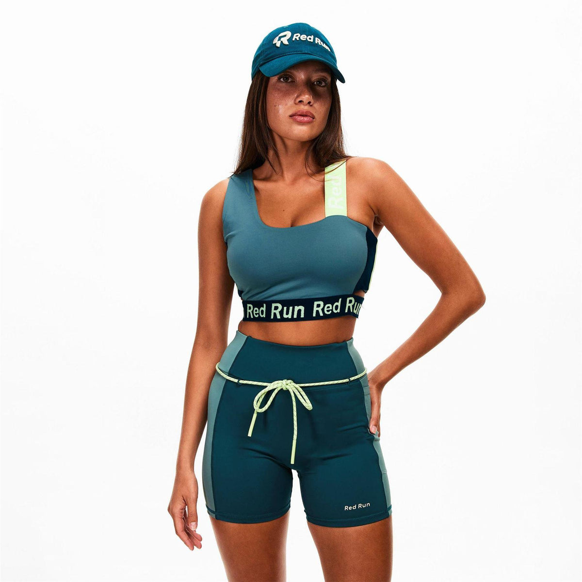 Green - Side - Red Run Womens-Ladies Skyline Colour Block Sports Bra