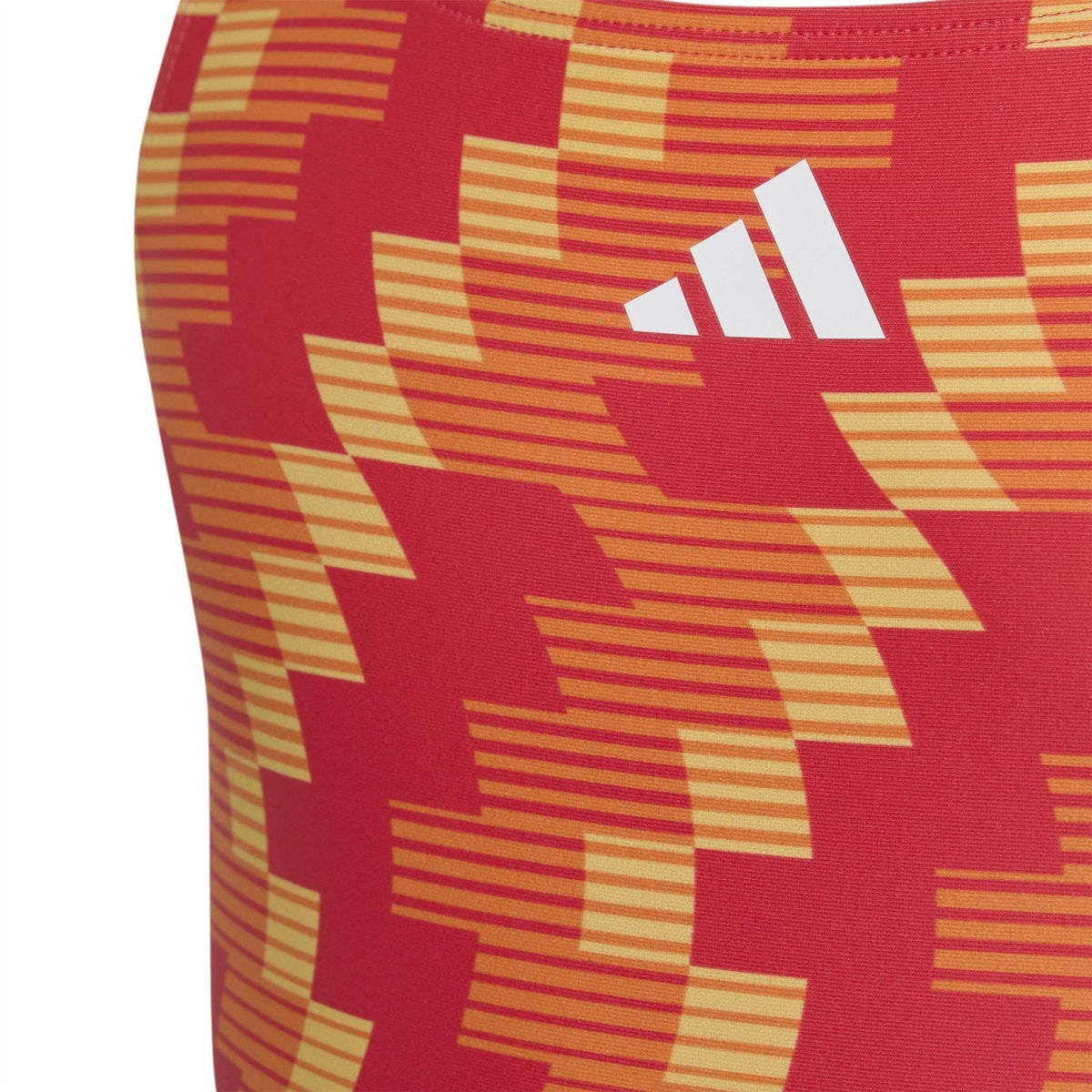Lucid Red - Side - Adidas Girls Geometric Pattern One Piece Swimsuit