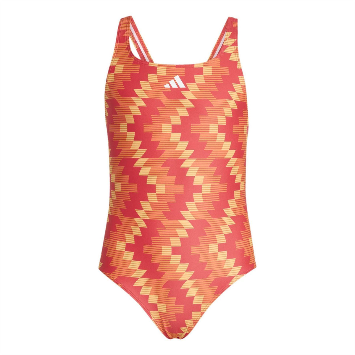 Lucid Red - Front - Adidas Girls Geometric Pattern One Piece Swimsuit