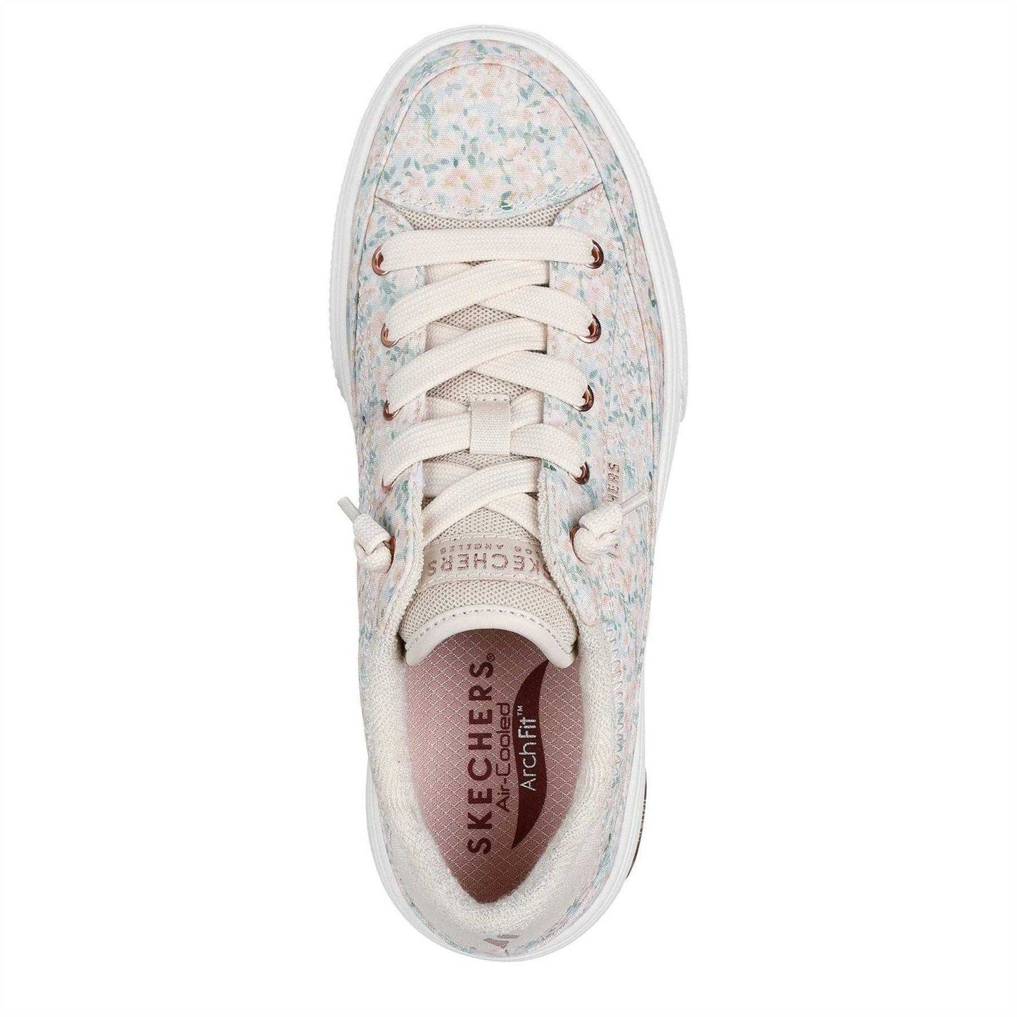 White - Side - Skechers Womens-Ladies Floral Canvas Arch Fit Trainers