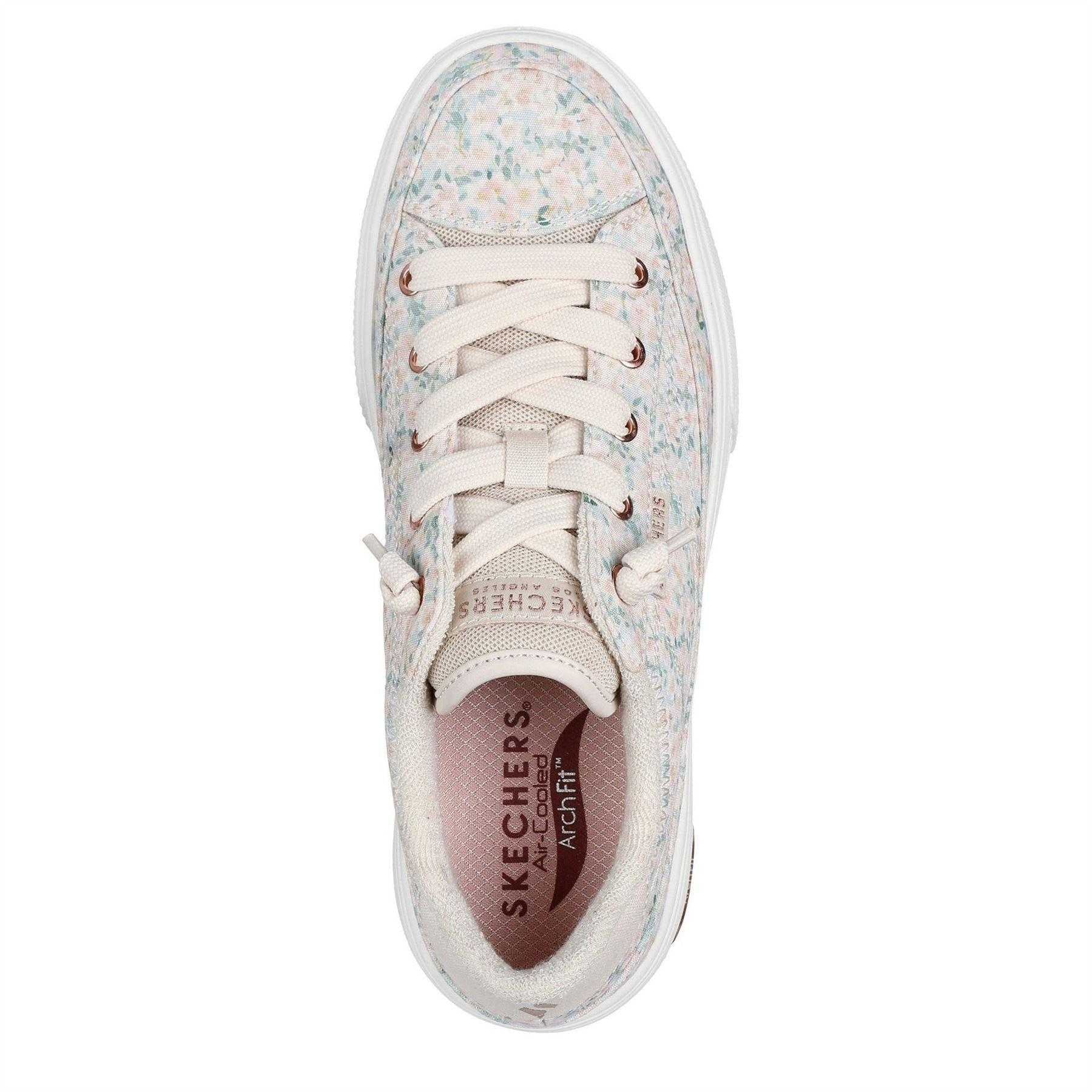 White - Side - Skechers Womens-Ladies Floral Canvas Arch Fit Trainers