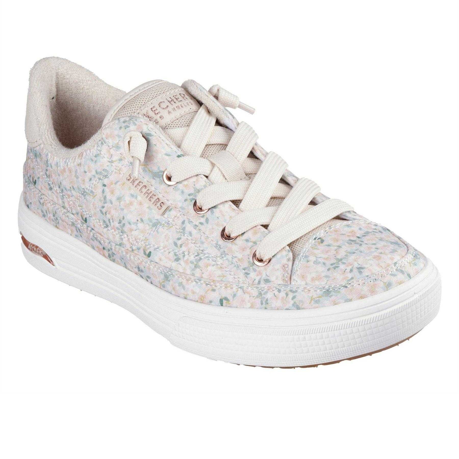 White - Lifestyle - Skechers Womens-Ladies Floral Canvas Arch Fit Trainers