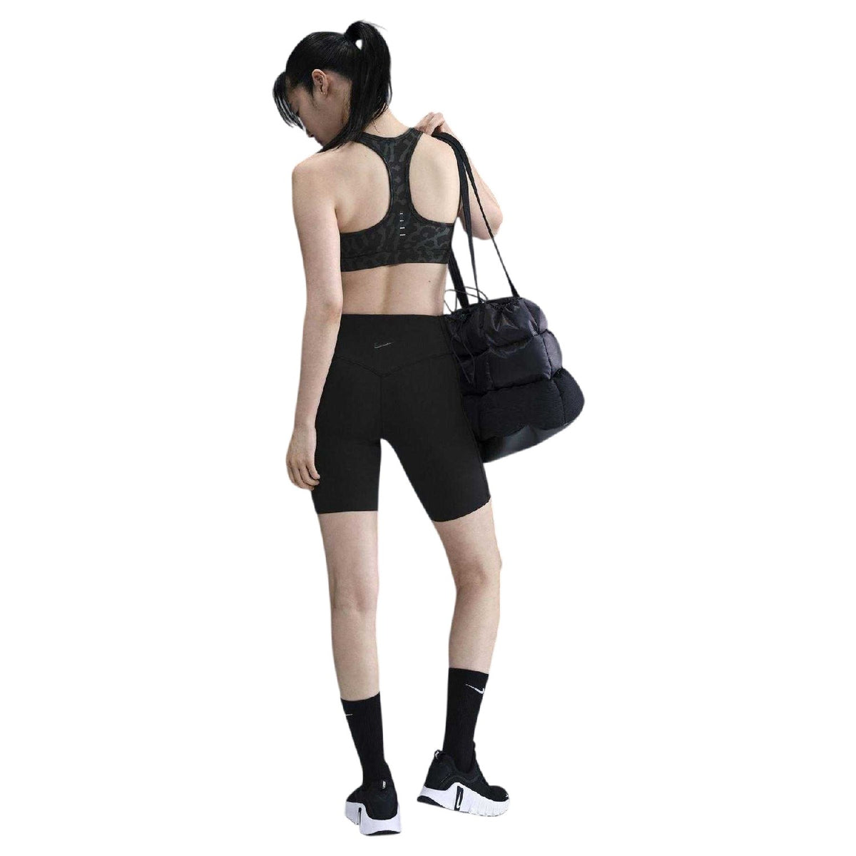 Black Silver - Side - Nike Womens-Ladies Swoosh Sports Bra
