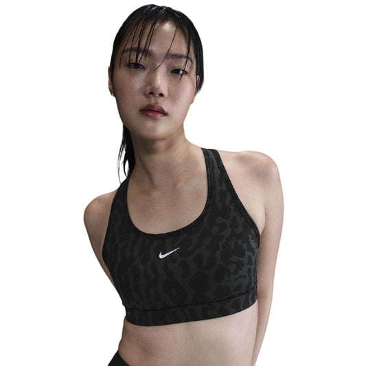 Black Silver - Front - Nike Womens-Ladies Swoosh Sports Bra
