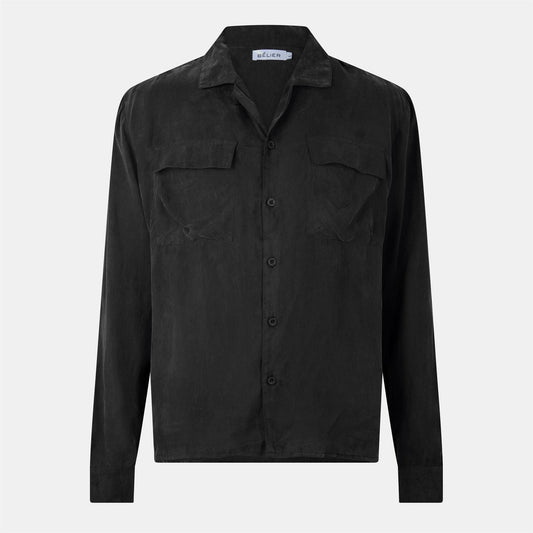 Black - Front - Belier Mens Plain Long-Sleeved Shirt