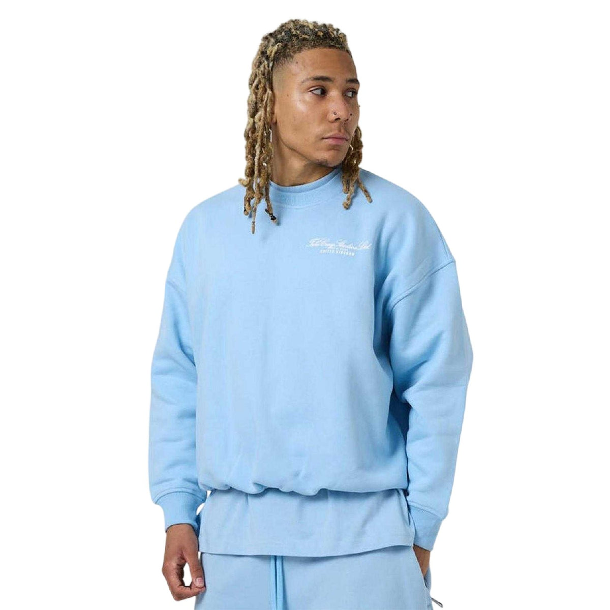 Placid Blue - Front - Tela Cruz Mens Back Print Crew Neck Sweatshirt