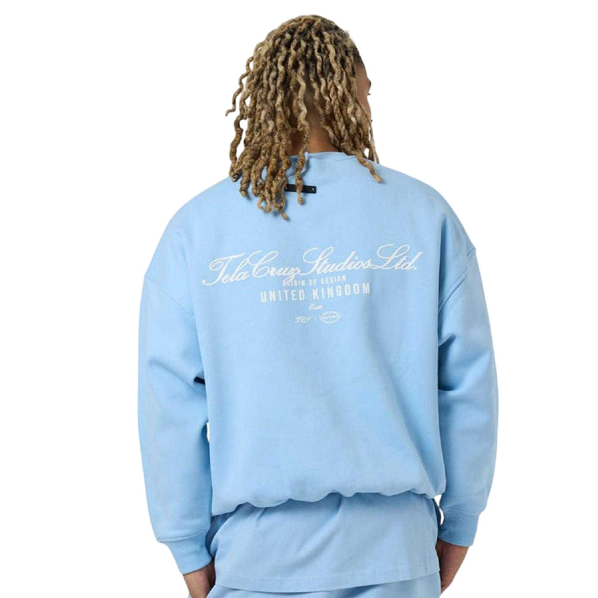 Placid Blue - Back - Tela Cruz Mens Back Print Crew Neck Sweatshirt