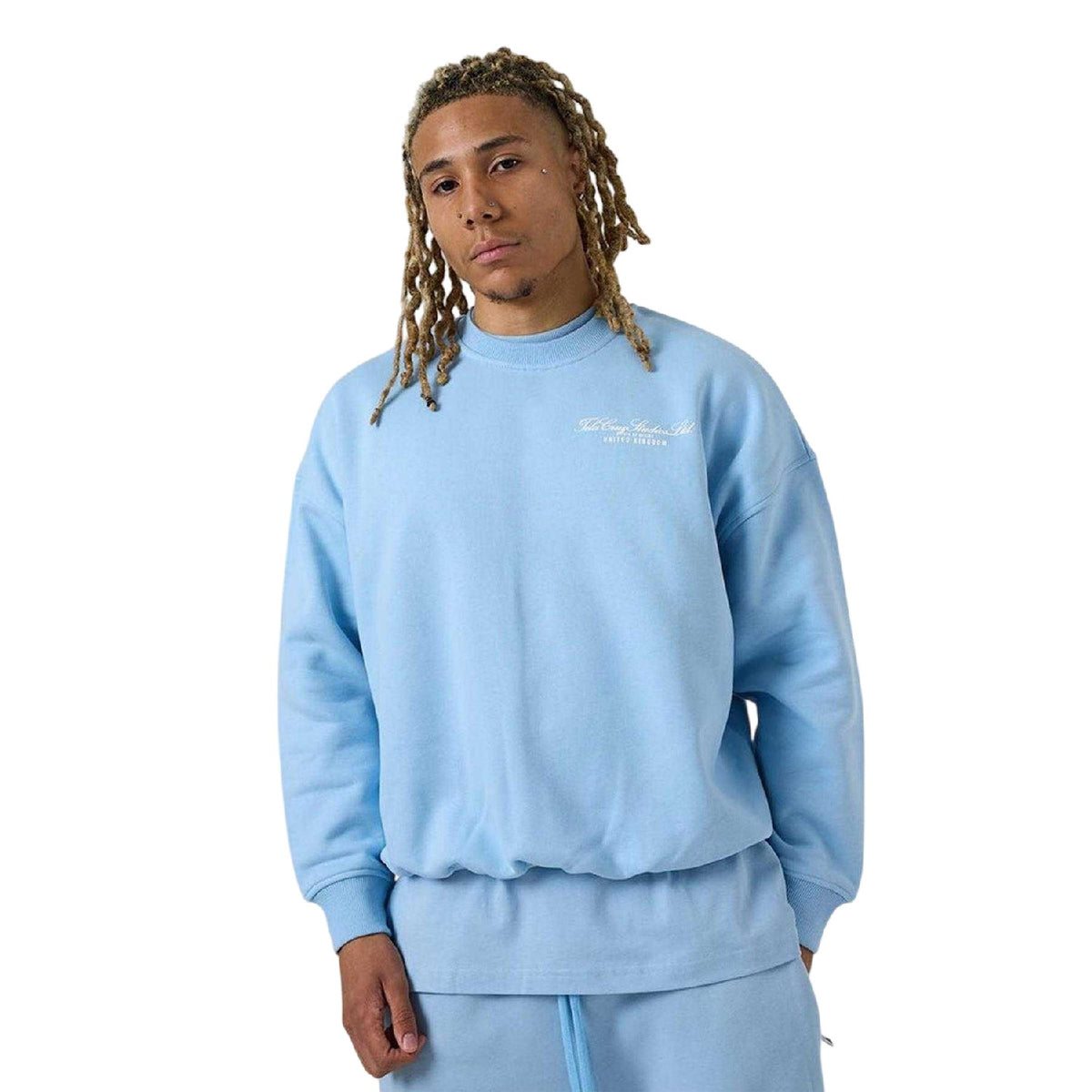Placid Blue - Side - Tela Cruz Mens Back Print Crew Neck Sweatshirt