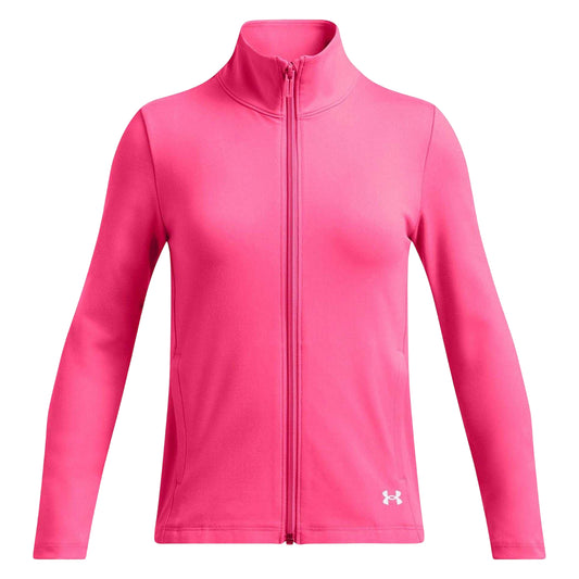 Pink - Front - Under Armour Girls Motion Woven Track Jacket