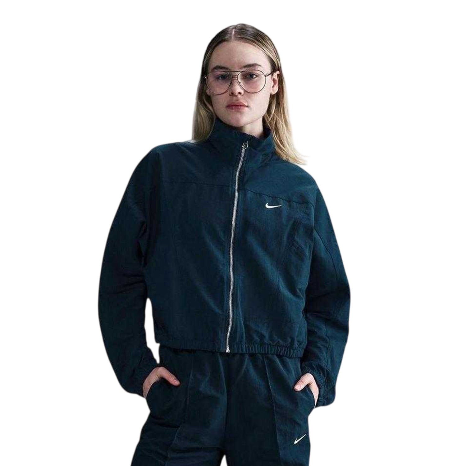 Navy-White - Front - Nike Womens-Ladies Everything Side Pocket Jacket