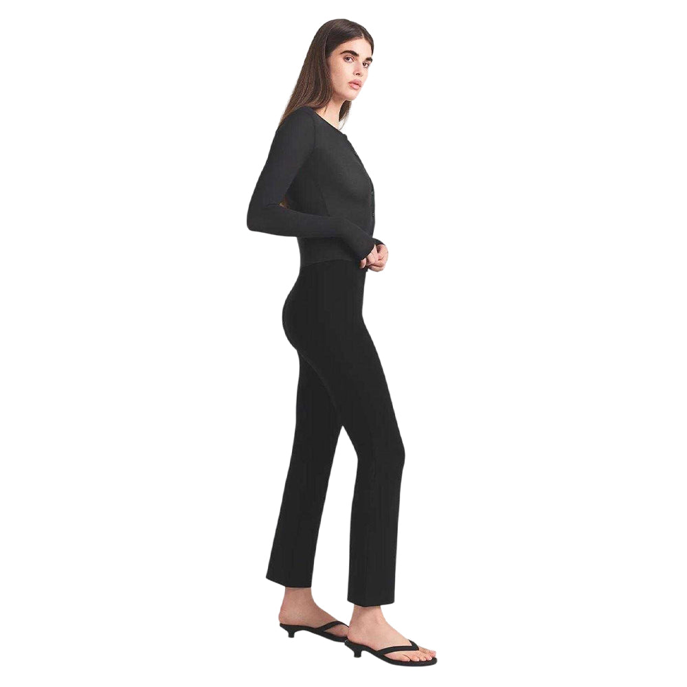 Obsidian Black - Side - Skims Womens-Ladies Essential Mid Rise Fitted And Flared Bell-Bottoms