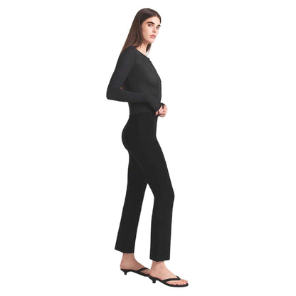 Obsidian Black - Side - Skims Womens-Ladies Essential Mid Rise Fitted And Flared Bell-Bottoms