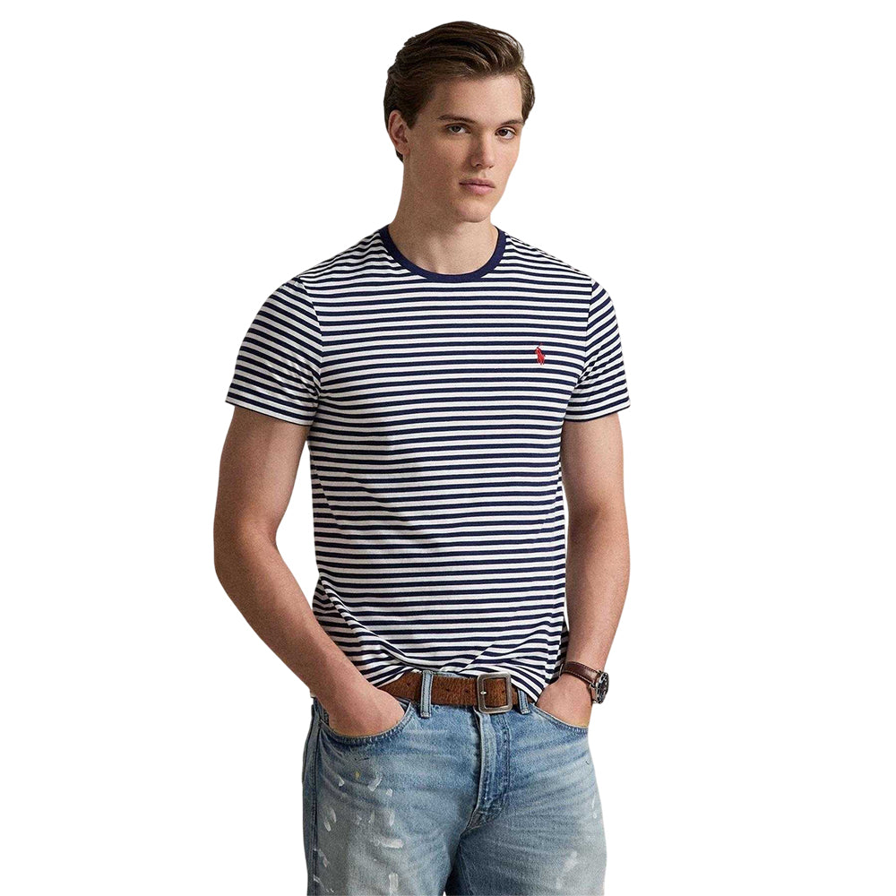 Navy - Side - Ralph Lauren Mens Striped T-Shirt