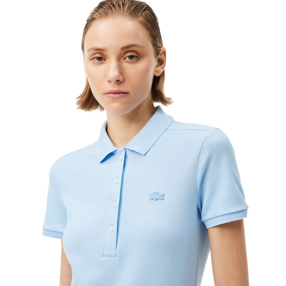 Light Blue - Side - Lacoste Womens-Ladies Mini Pique Stretch Slim Polo Shirt Dress