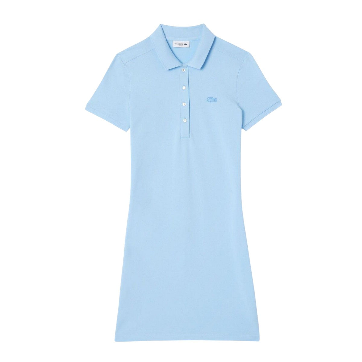 Light Blue - Front - Lacoste Womens-Ladies Mini Pique Stretch Slim Polo Shirt Dress