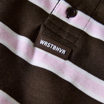 Chocolate - Side - WRSTBHVR Womens-Ladies Striped Long-Sleeved Polo Shirt