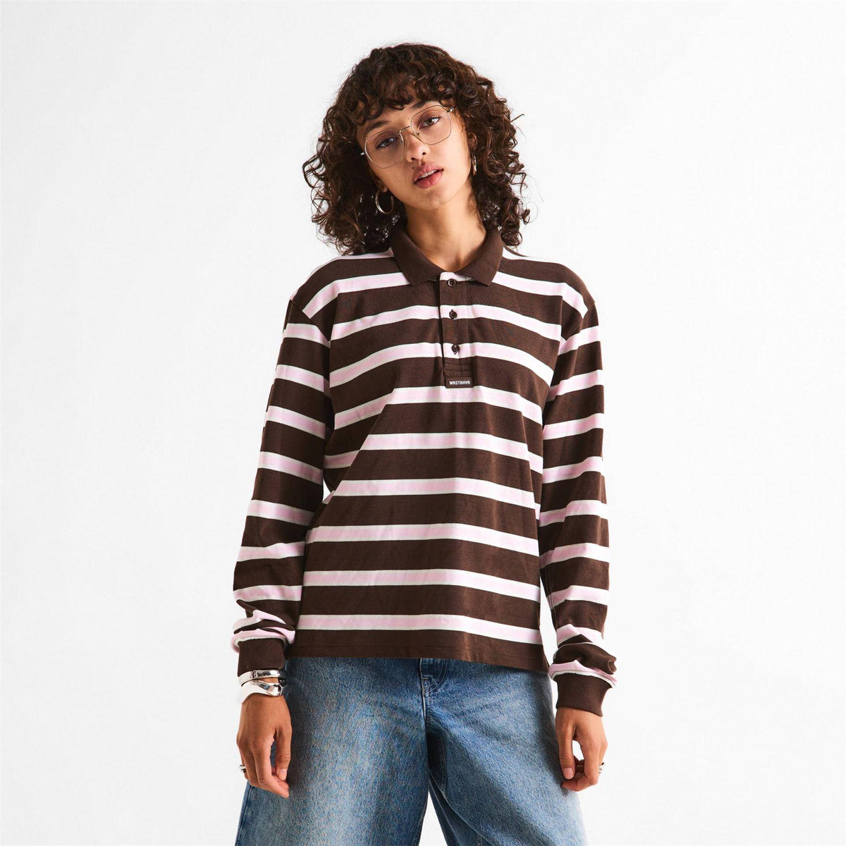 Chocolate - Lifestyle - WRSTBHVR Womens-Ladies Striped Long-Sleeved Polo Shirt