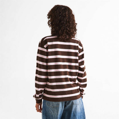 Chocolate - Pack Shot - WRSTBHVR Womens-Ladies Striped Long-Sleeved Polo Shirt