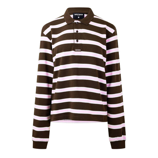 Chocolate - Front - WRSTBHVR Womens-Ladies Striped Long-Sleeved Polo Shirt