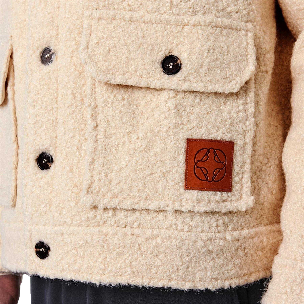 Ecru - Side - Belier Mens Teddy Fleece Harrington Jacket