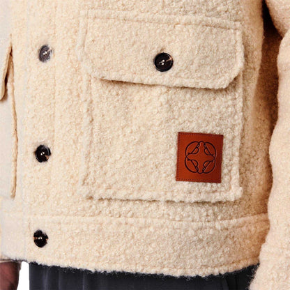 Ecru - Side - Belier Mens Teddy Fleece Harrington Jacket