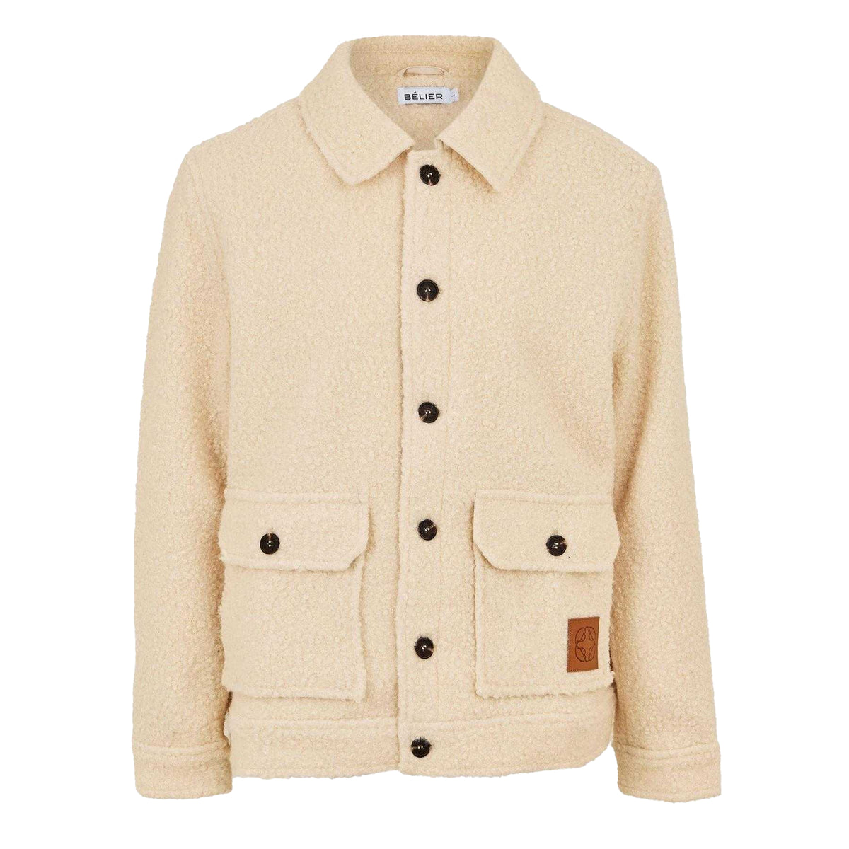 Ecru - Front - Belier Mens Teddy Fleece Harrington Jacket