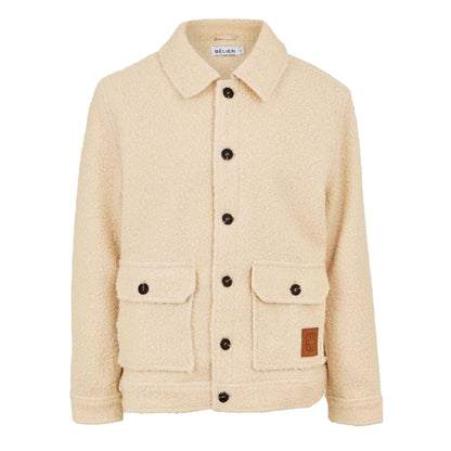 Ecru - Front - Belier Mens Teddy Fleece Harrington Jacket