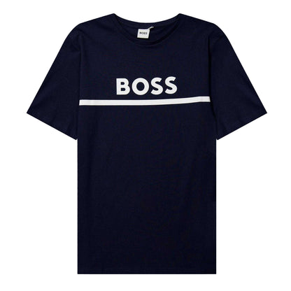 Navy - Front - Boss Childrens-Kids Logo T-Shirt