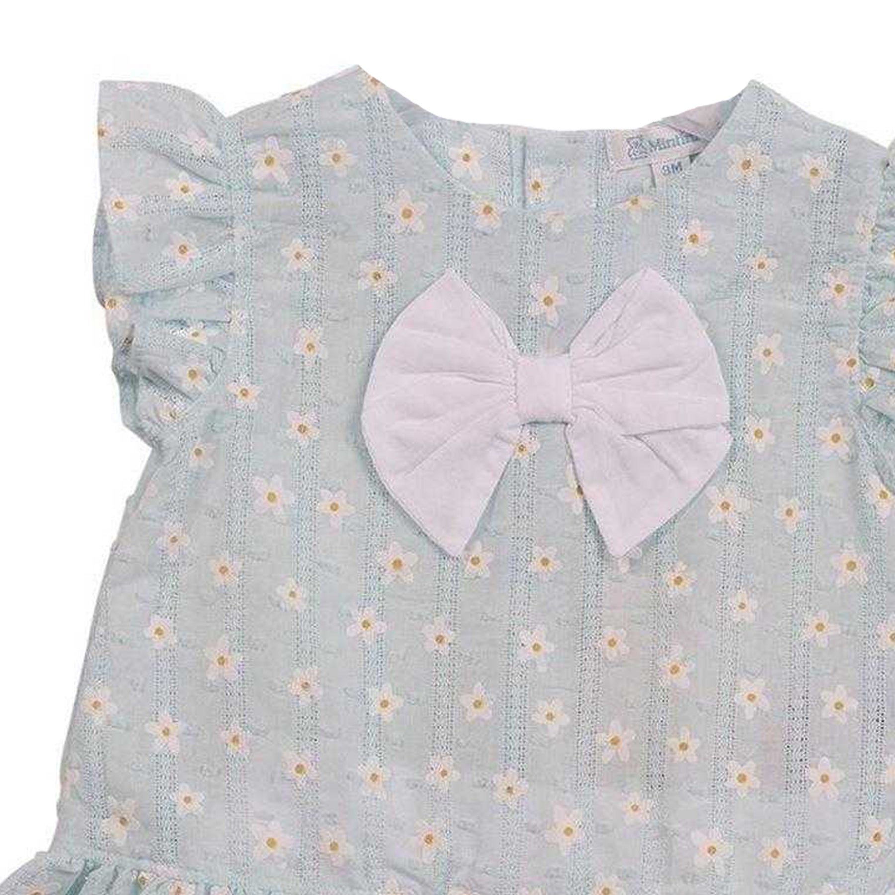 White-Aqua - Side - Mintini Baby Girls Floral Bow Detail Top & Shorts Set