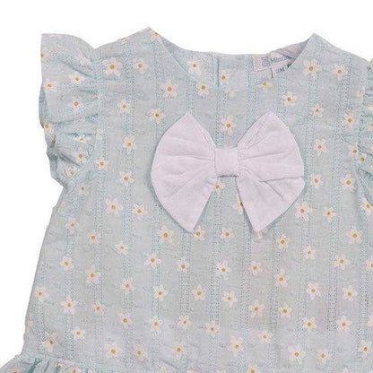 White-Aqua - Side - Mintini Baby Girls Floral Bow Detail Top & Shorts Set