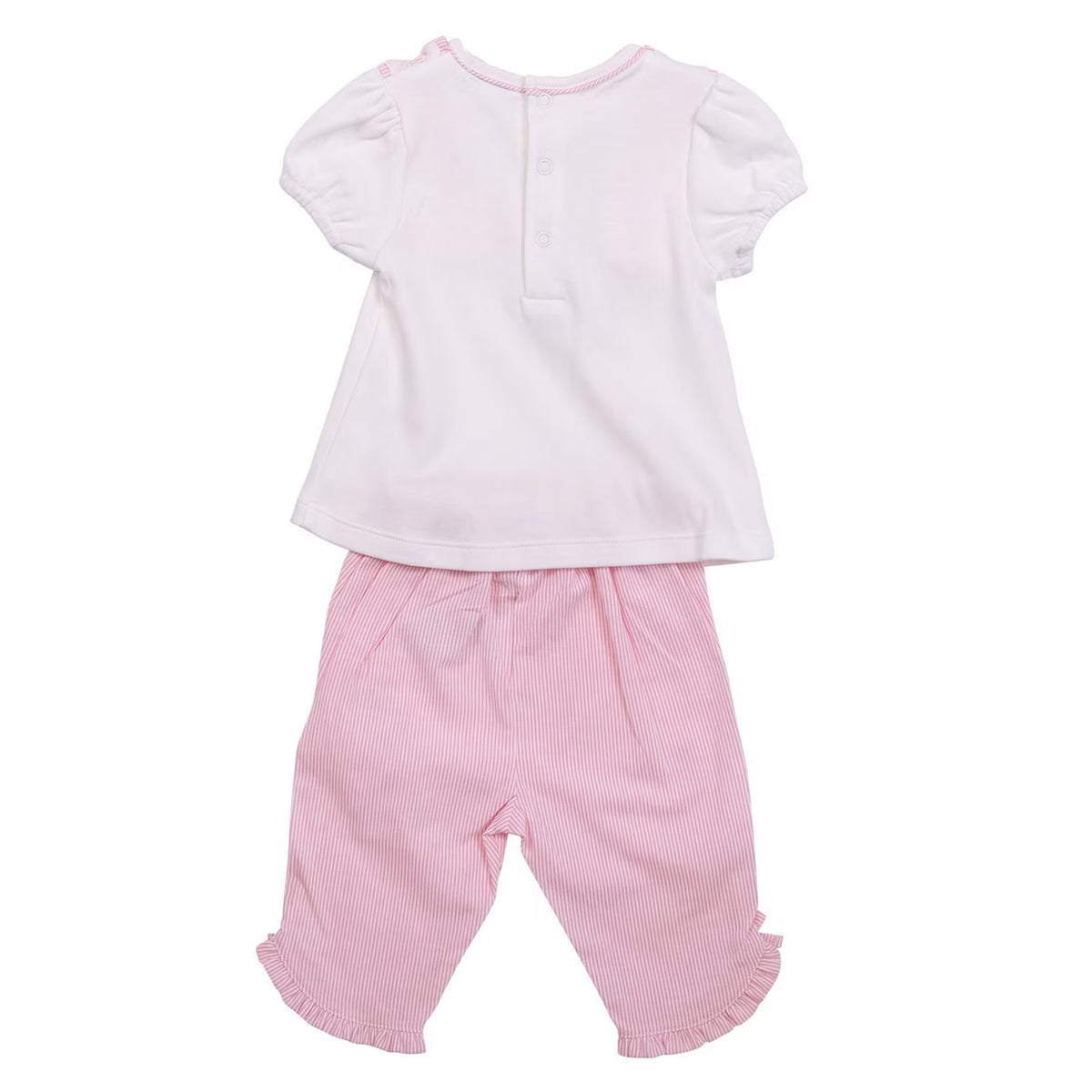 White-Pink - Back - Mintini Baby Girls Striped Top & Bottom Set