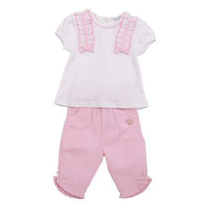 White-Pink - Front - Mintini Baby Girls Striped Top & Bottom Set