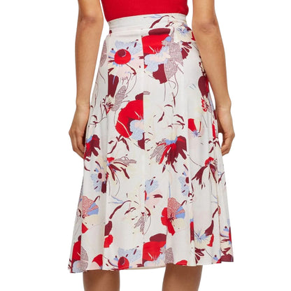 Off White-Red-Blue - Back - Boss Womens-Ladies Vallua Floral Midi Skirt