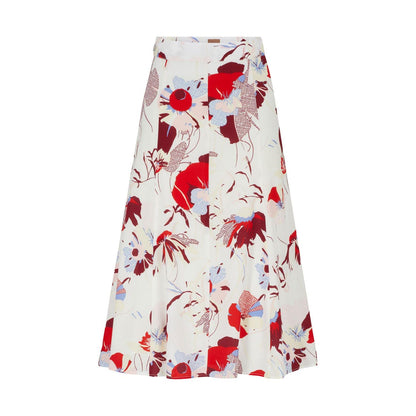 Off White-Red-Blue - Front - Boss Womens-Ladies Vallua Floral Midi Skirt