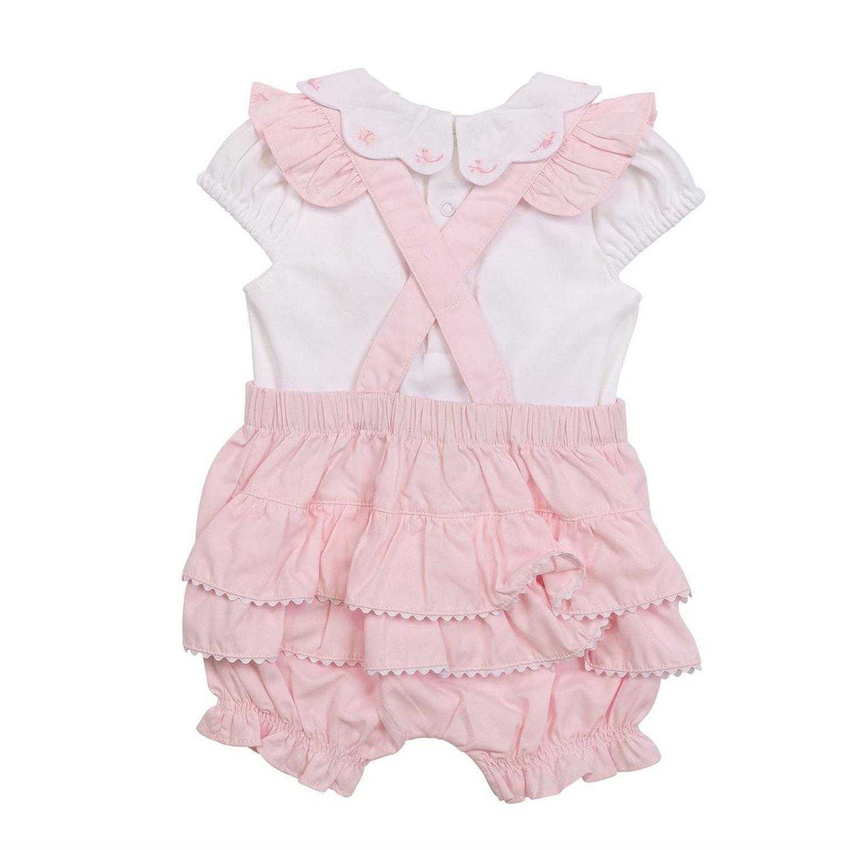 White-Pink - Back - Mintini Baby Girls Scalloped Edge Top & Shorts Set