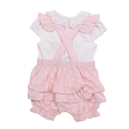 White-Pink - Back - Mintini Baby Girls Scalloped Edge Top & Shorts Set