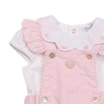 White-Pink - Side - Mintini Baby Girls Scalloped Edge Top & Shorts Set