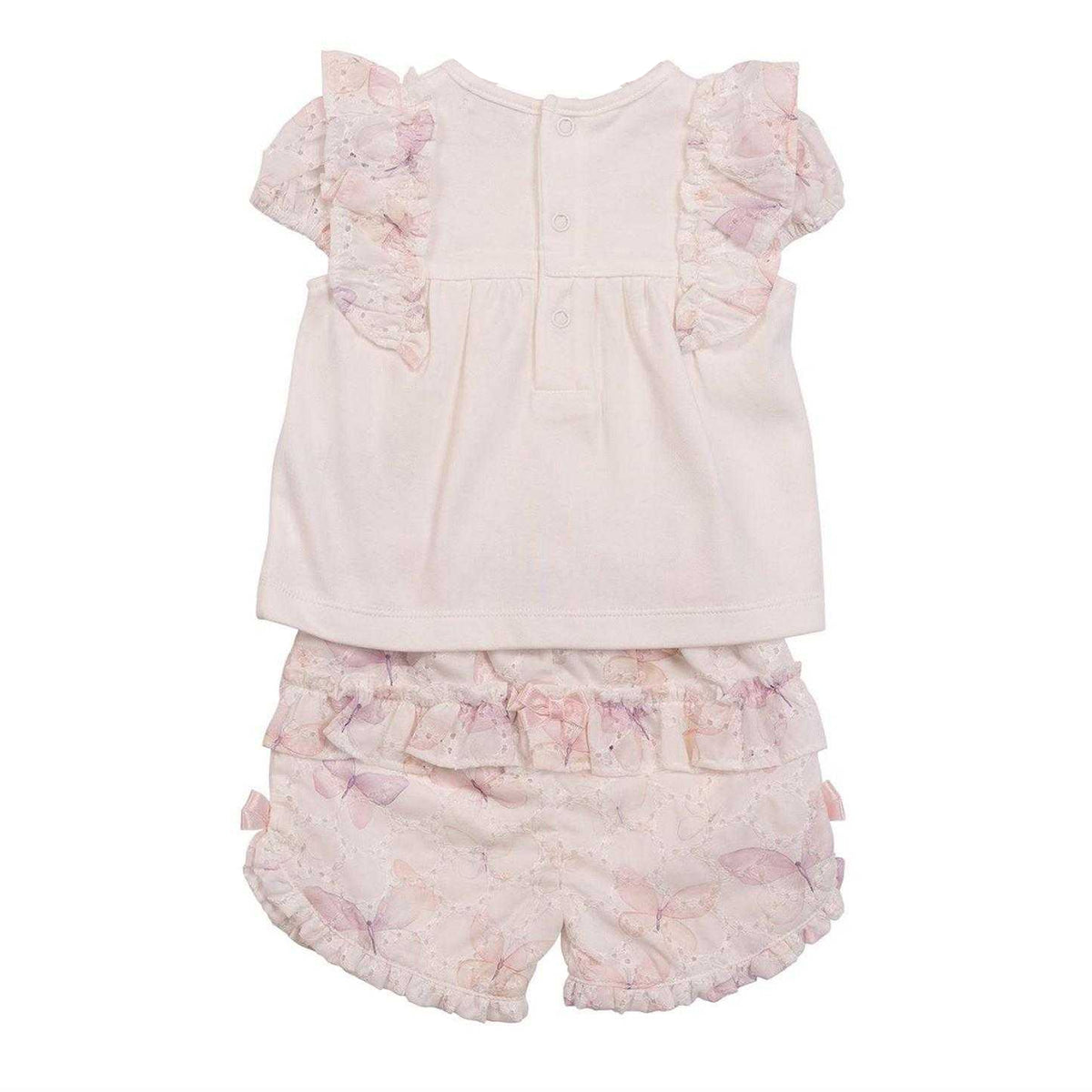 White-Light Pink - Back - Mintini Baby Girls Butterflies Top & Shorts Set