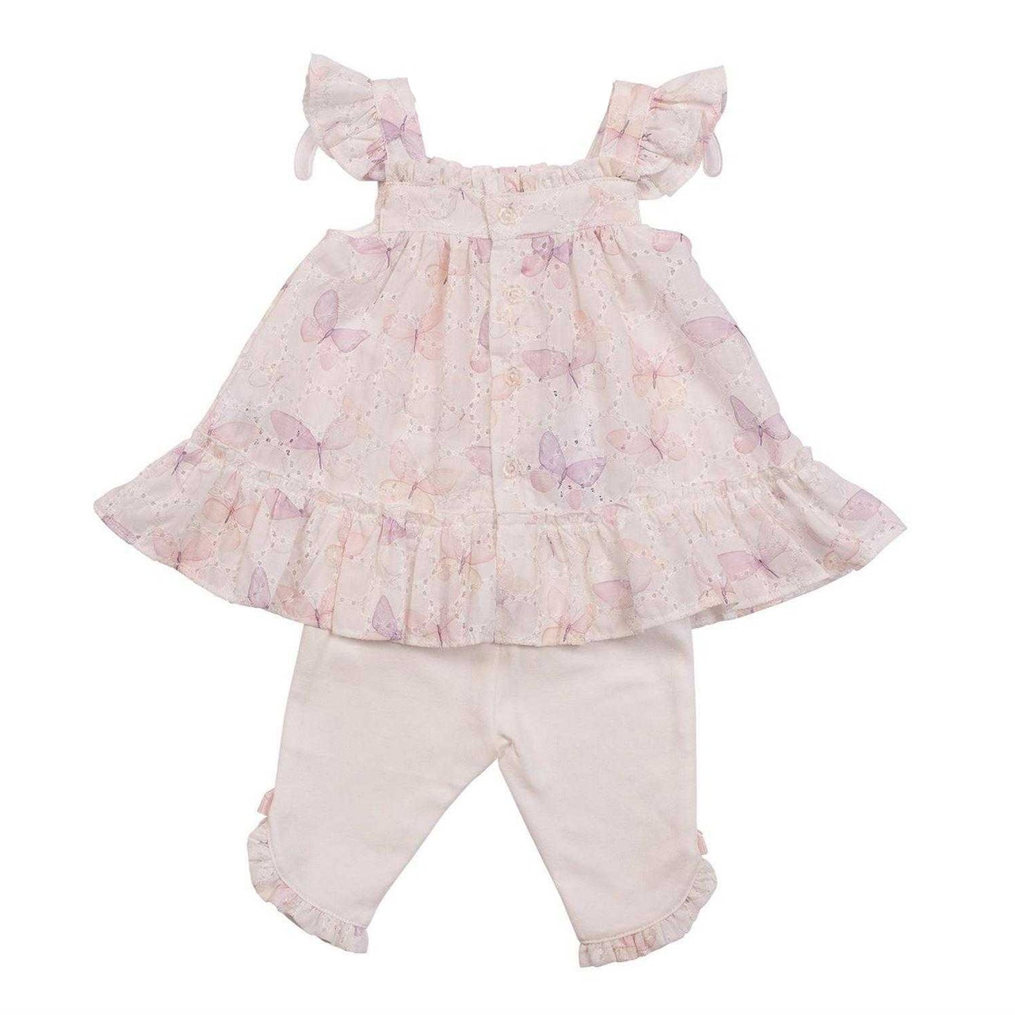 White - Back - Mintini Baby Girls Butterflies Top & Bottom Set