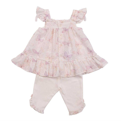 White - Back - Mintini Baby Girls Butterflies Top & Bottom Set