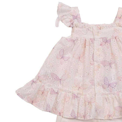 White - Side - Mintini Baby Girls Butterflies Top & Bottom Set