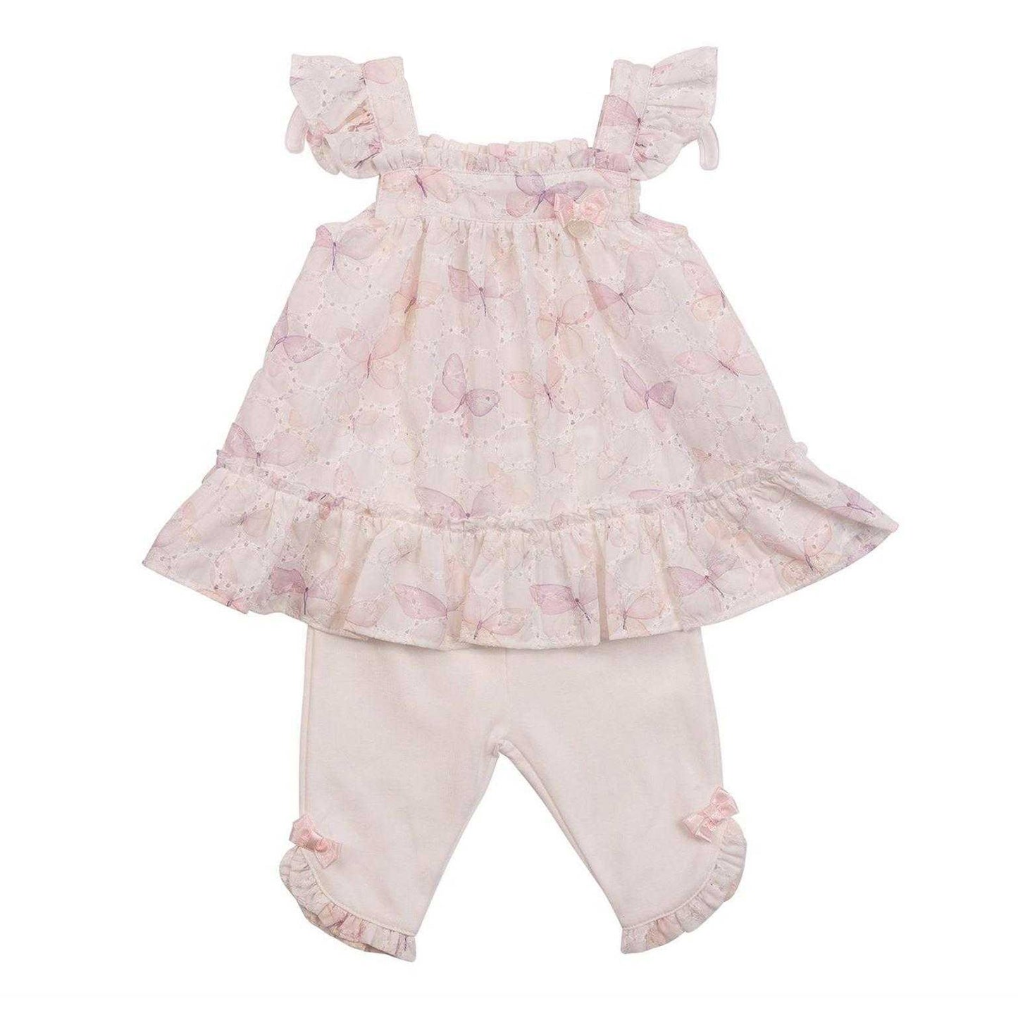 White - Front - Mintini Baby Girls Butterflies Top & Bottom Set