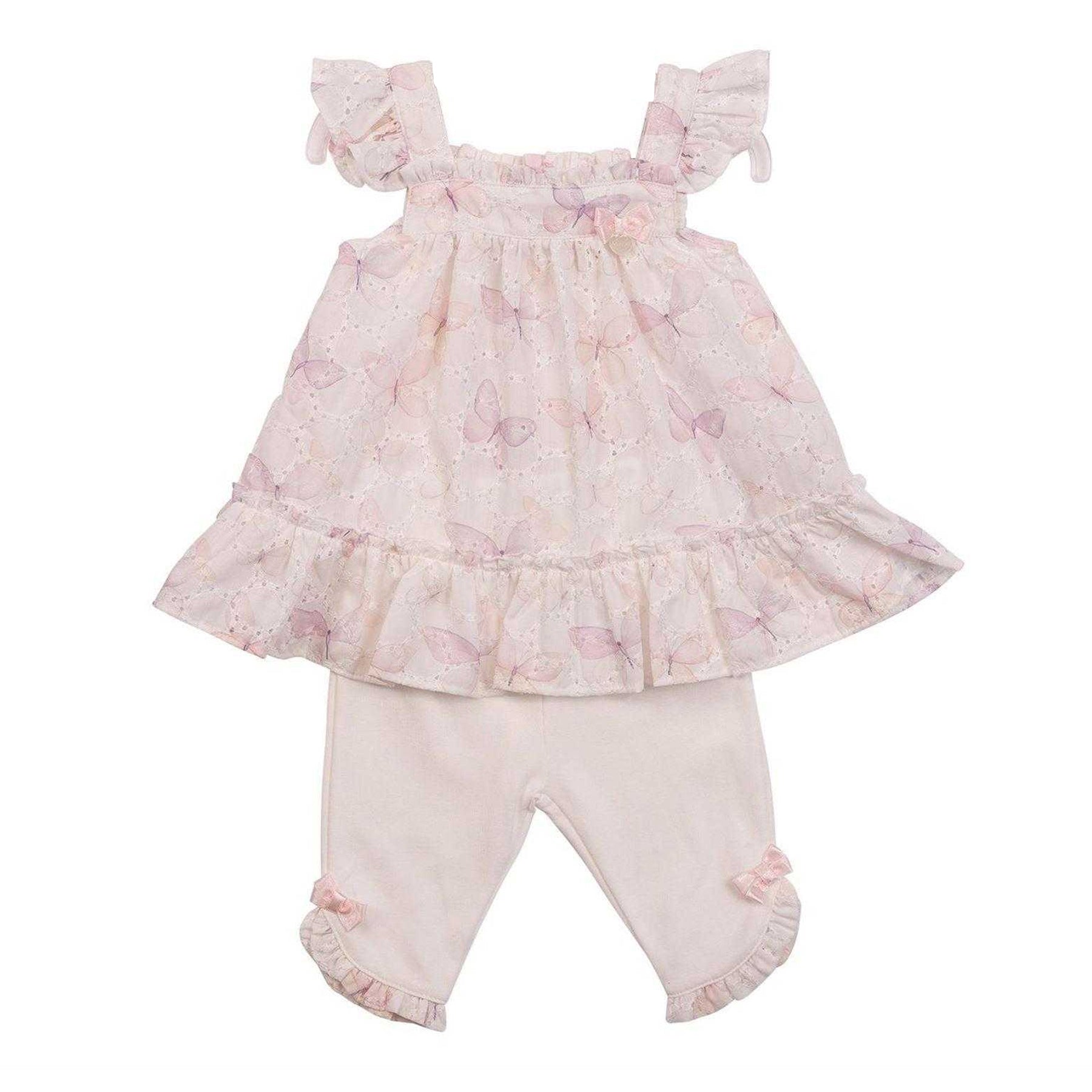 White - Front - Mintini Baby Girls Butterflies Top & Bottom Set