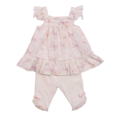White - Front - Mintini Baby Girls Butterflies Top & Bottom Set