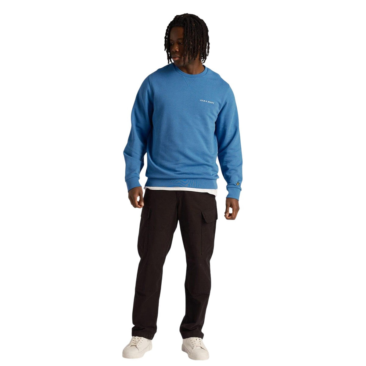 Blue - Pack Shot - Lyle & Scott Mens Embroidered Loopback Crew Neck Sweatshirt
