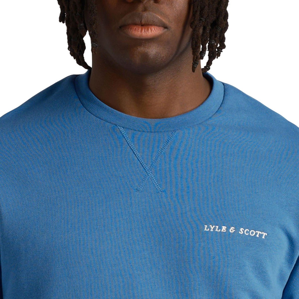 Blue - Side - Lyle & Scott Mens Embroidered Loopback Crew Neck Sweatshirt