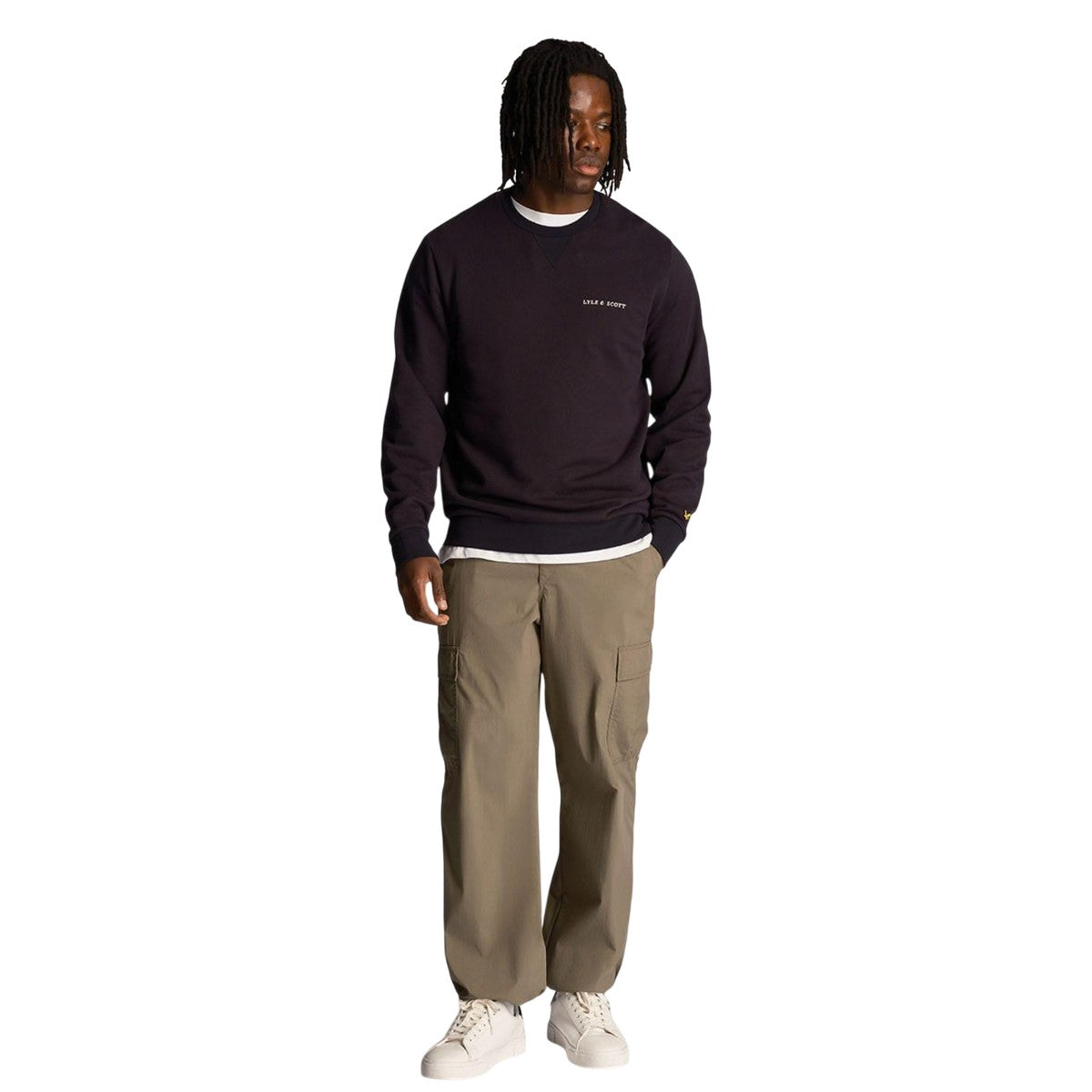 Navy - Pack Shot - Lyle & Scott Mens Embroidered Loopback Crew Neck Sweatshirt