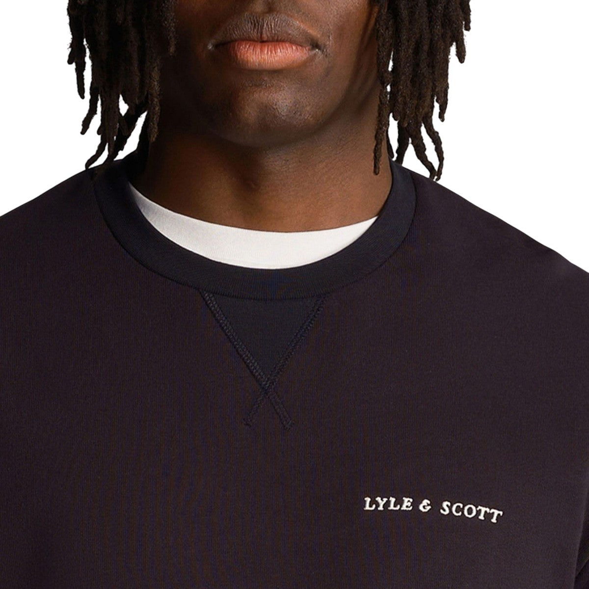 Navy - Side - Lyle & Scott Mens Embroidered Loopback Crew Neck Sweatshirt