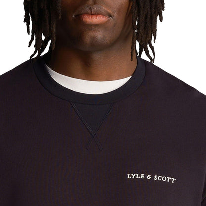 Navy - Side - Lyle & Scott Mens Embroidered Loopback Crew Neck Sweatshirt