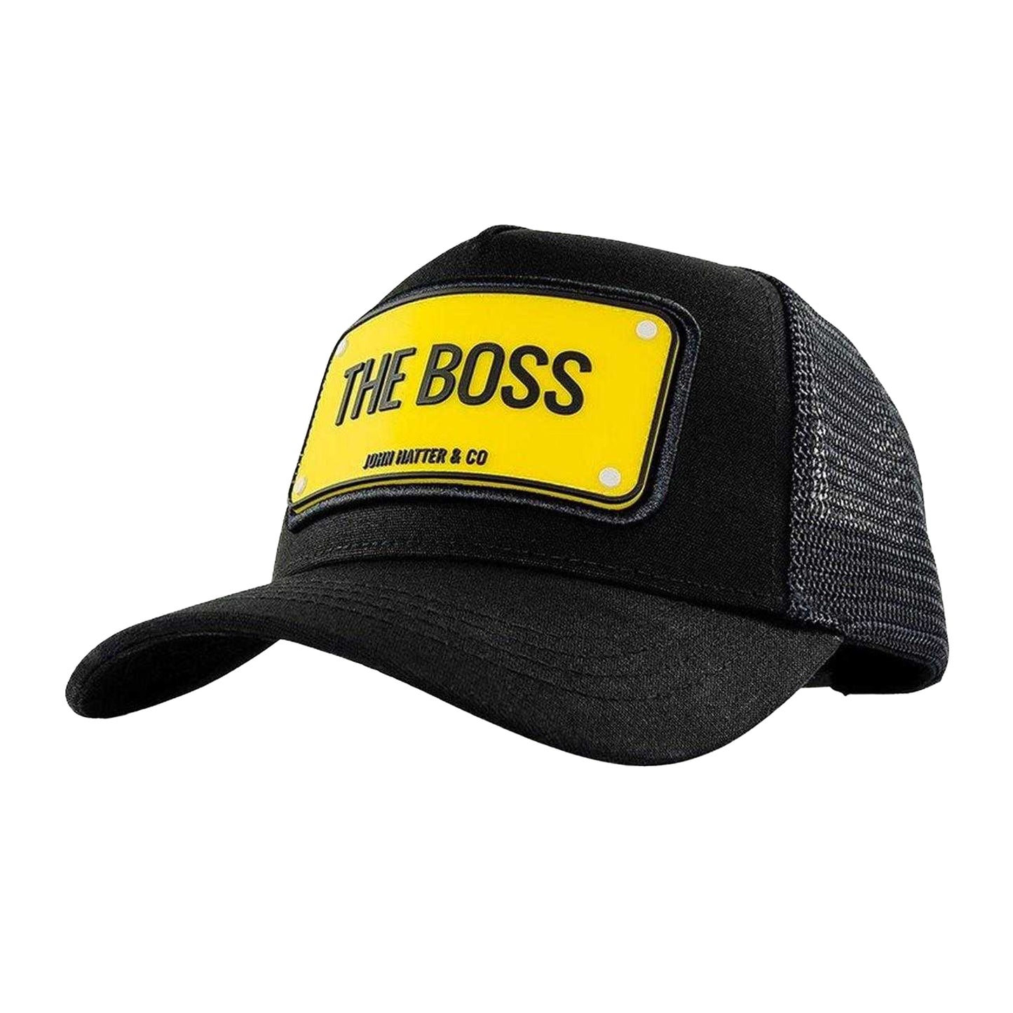 Black-Yellow - Front - John Hatter Mens The Boss Trucker Cap